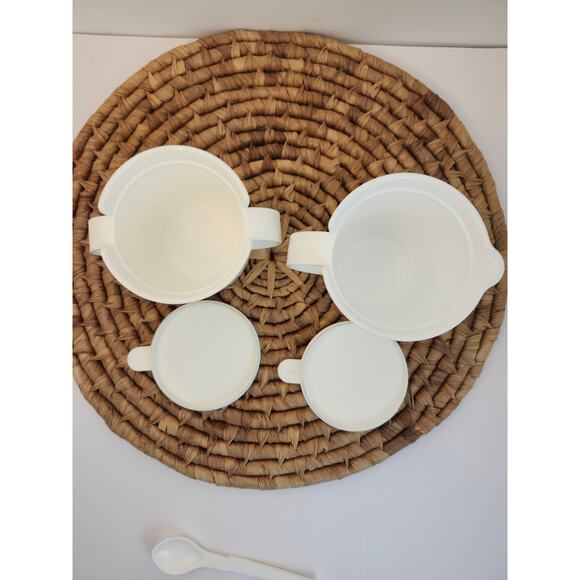 Tupperware Vintage Sugar & Creamer Spoon Set White Snap Lid Coffee Tea - Picture 3 of 12